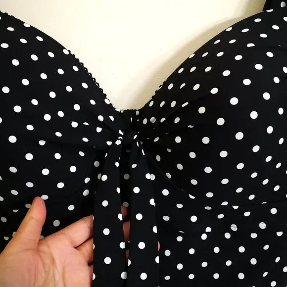 Sonnet Shores Lined Polka Dots Tankini Swimsuit Top Black/White Size 22W - Picture 4 of 6